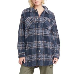 NWT New Volcom Plaid Blue Sherpa Jacket Shacket Coat Blue - L - Large